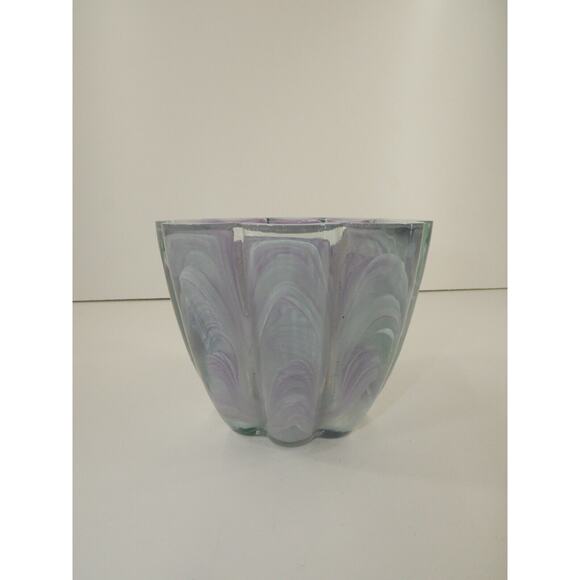 Hand Blown Purple Swirl Ecoglass Glass Candle Holder Bowl Recycled Made In Spain - Picture 7 of 10